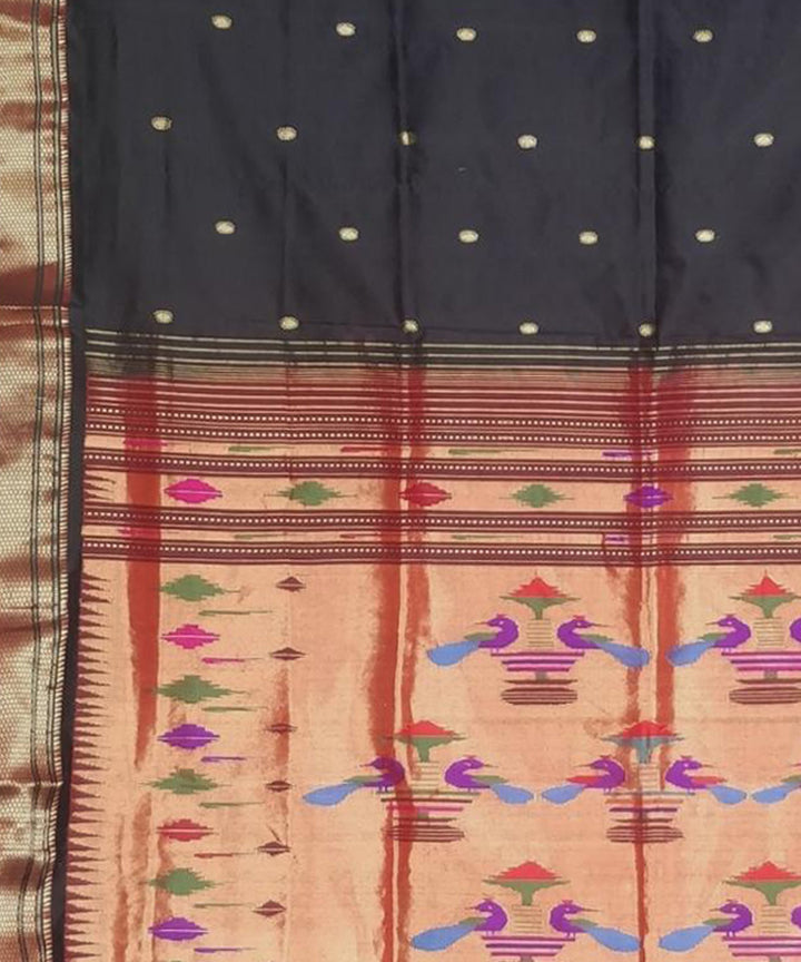 Black red handwoven silk paithani saree