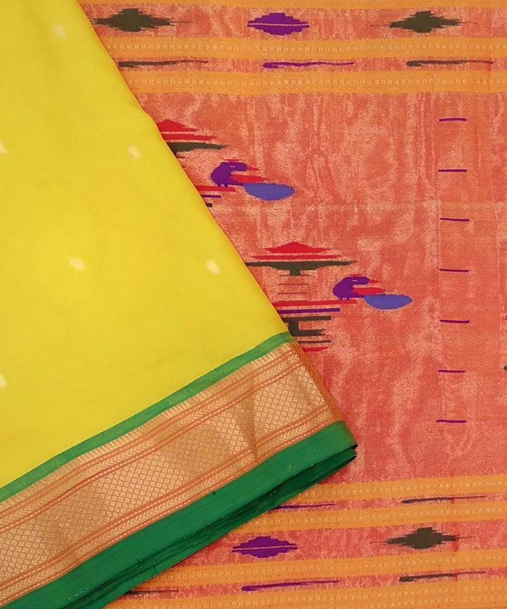 Yellow hand woven silk paithani saree