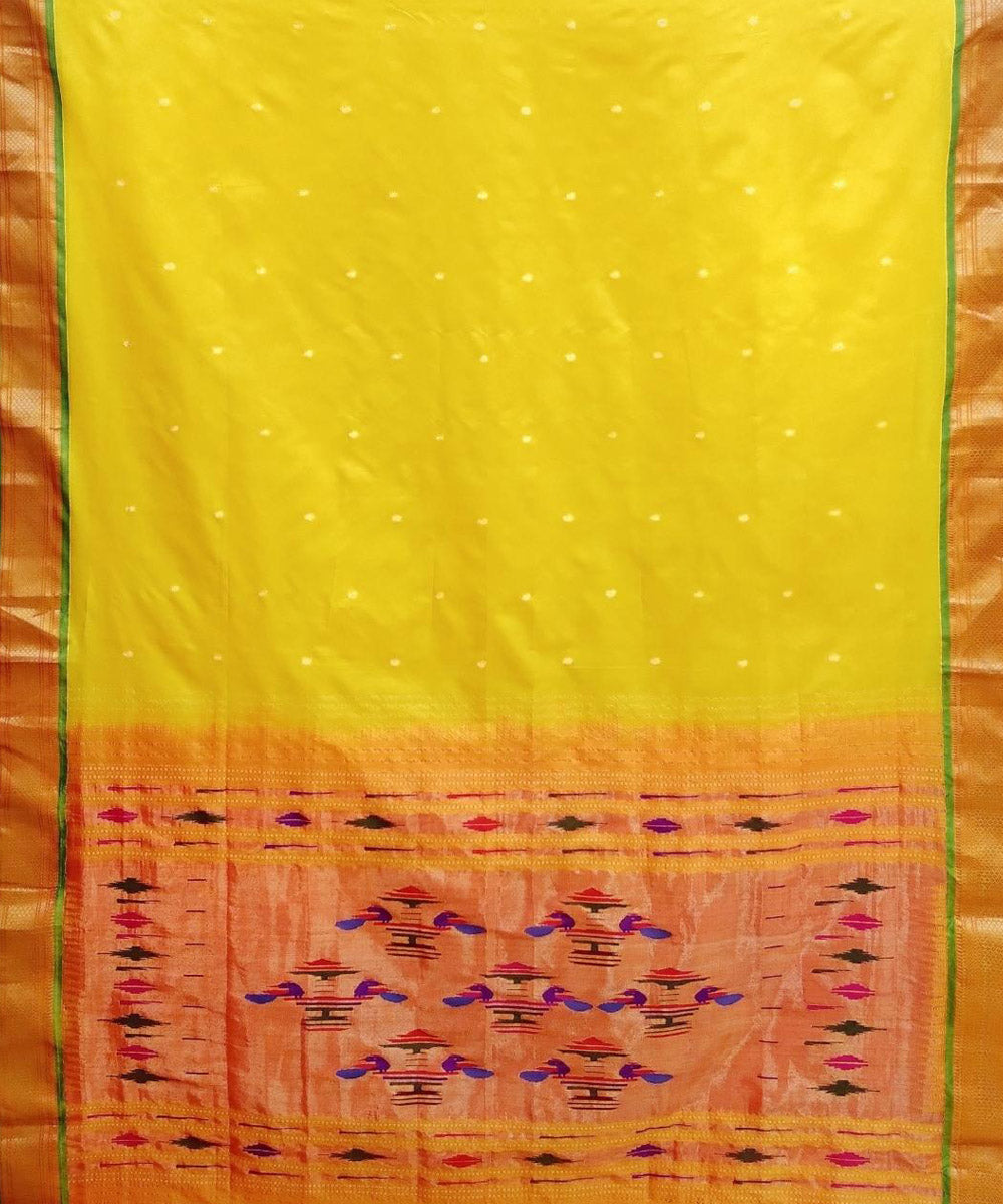 Yellow hand woven silk paithani saree