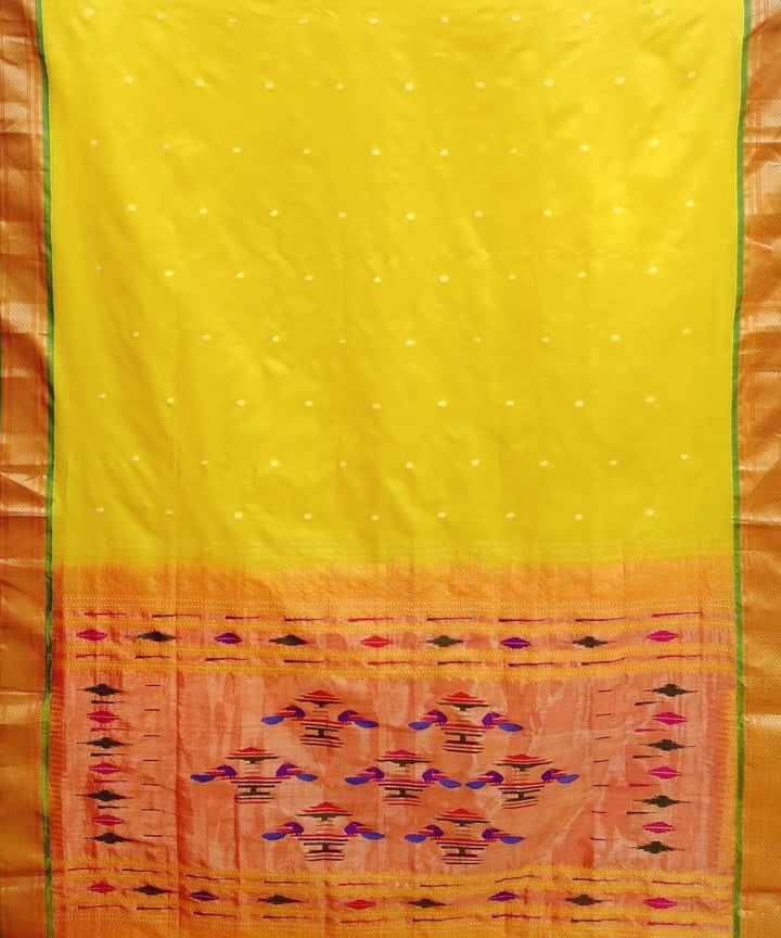 Yellow hand woven silk paithani saree