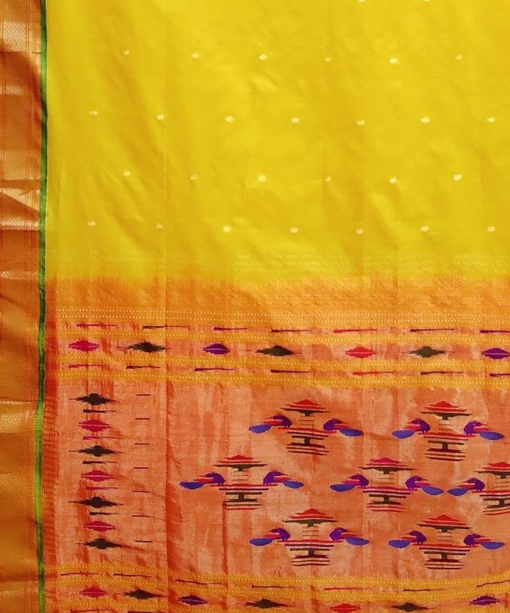 Yellow hand woven silk paithani saree