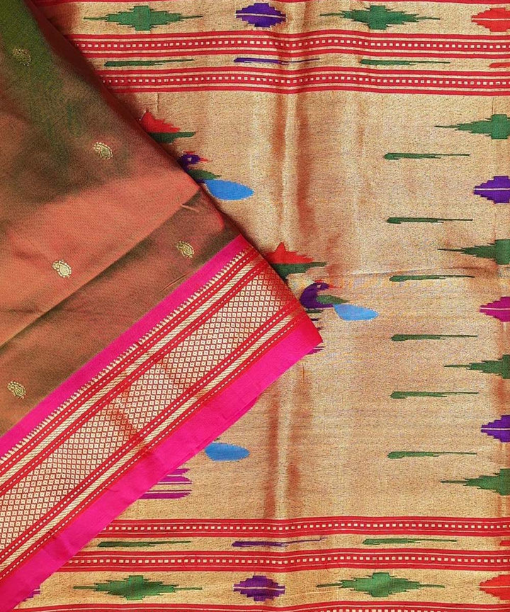 Copper red handwoven silk paithani saree