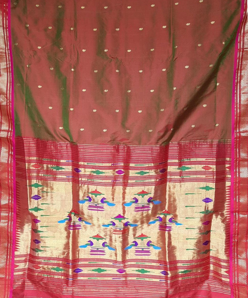 Copper red handwoven silk paithani saree