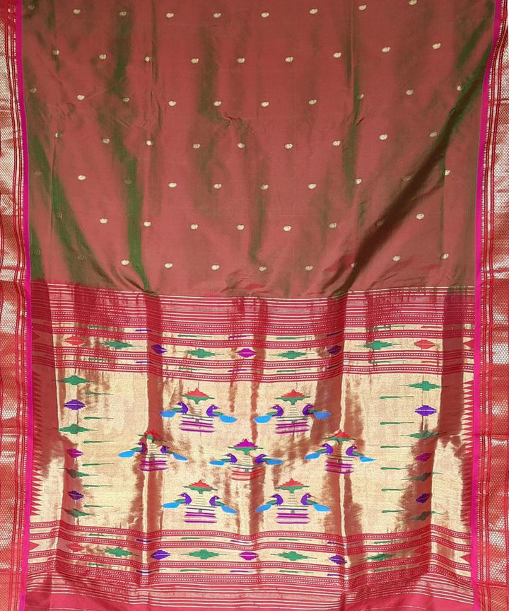 Copper red handwoven silk paithani saree