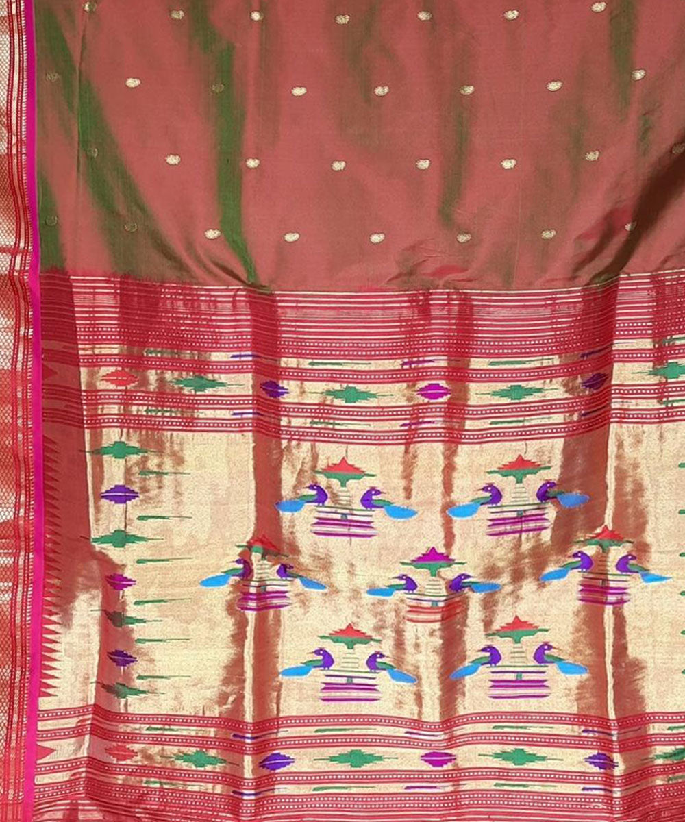 Copper red handwoven silk paithani saree