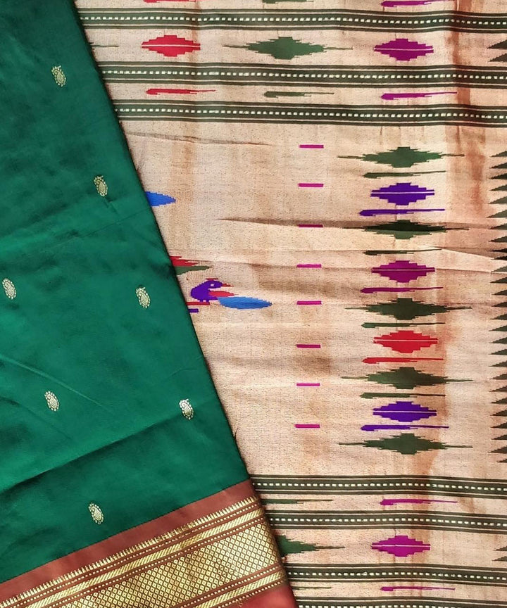 Dark green handwoven silk paithani saree