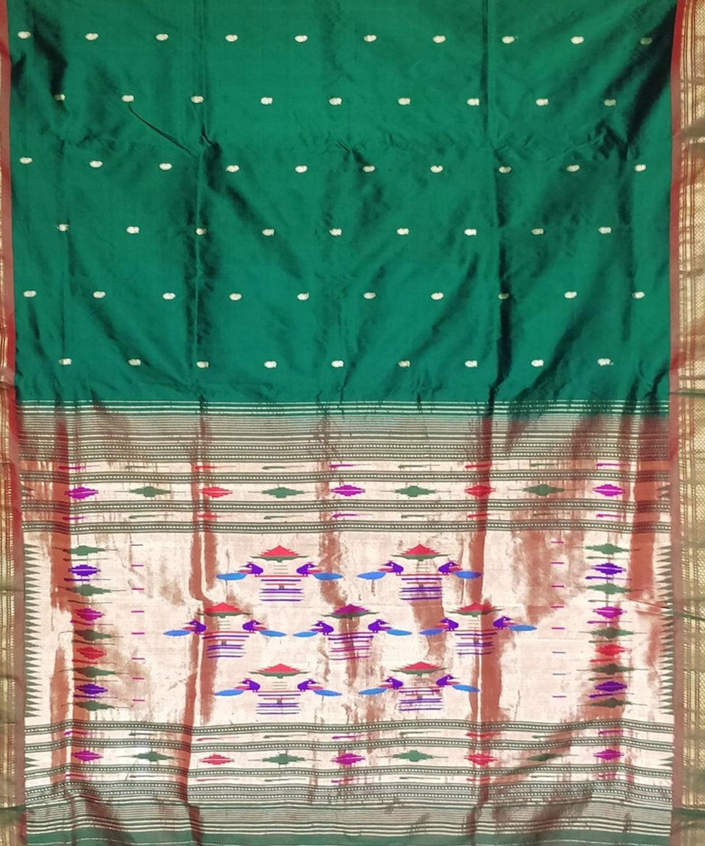 Dark green handwoven silk paithani saree