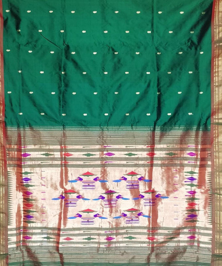 Dark green handwoven silk paithani saree