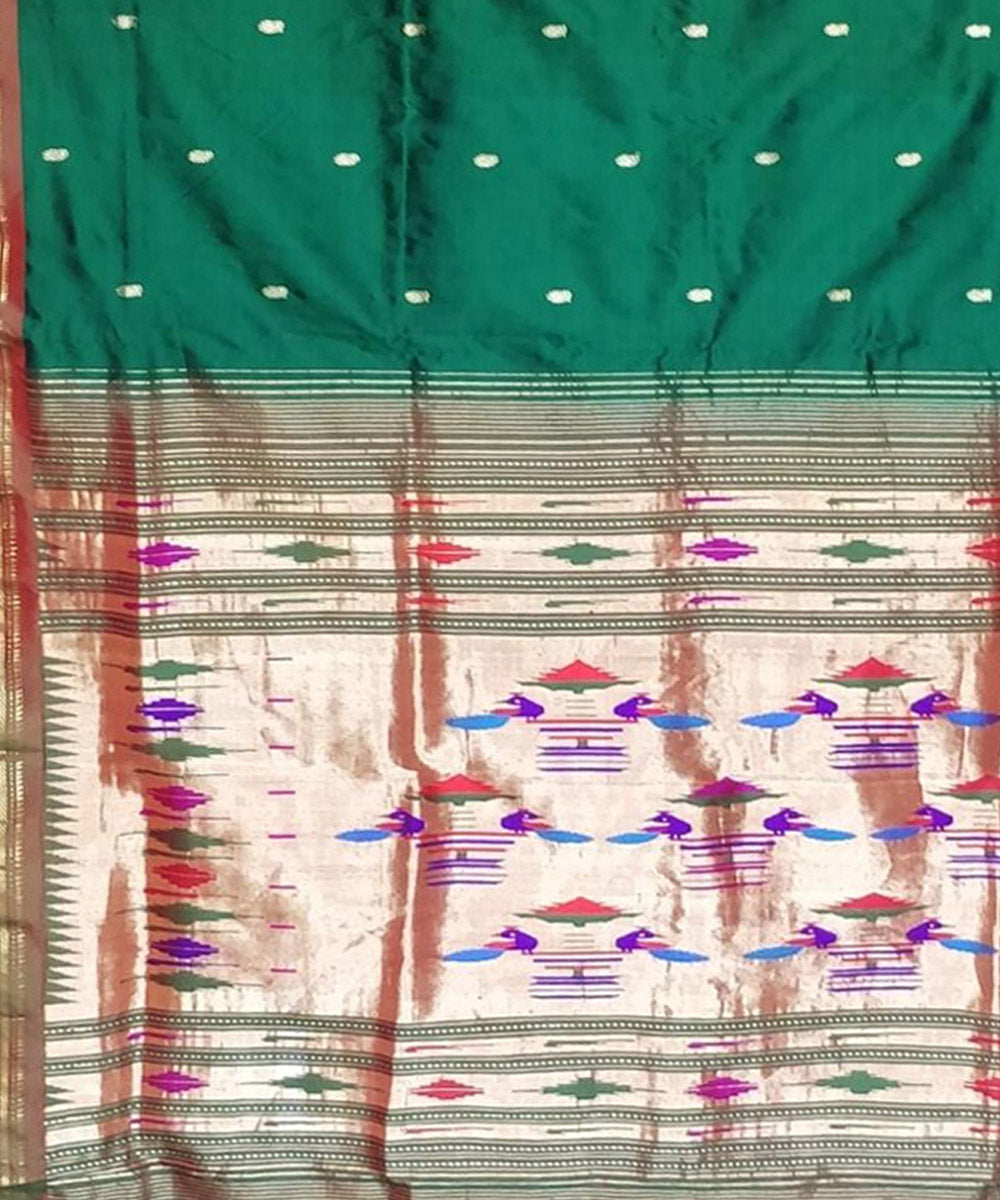 Dark green handwoven silk paithani saree