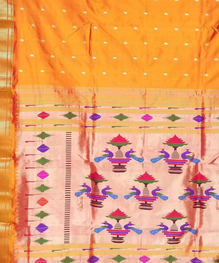 Yellow hand loom silk paithani saree