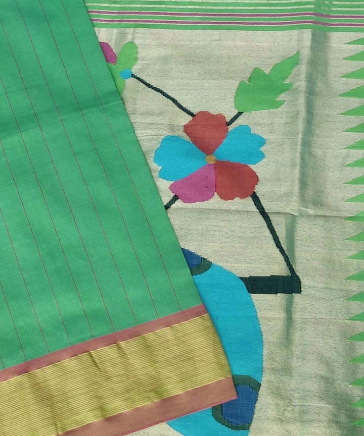 Light green handwoven cotton paithani saree