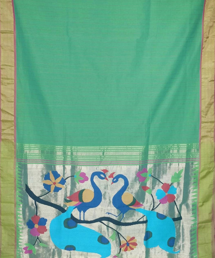 Light green handwoven cotton paithani saree