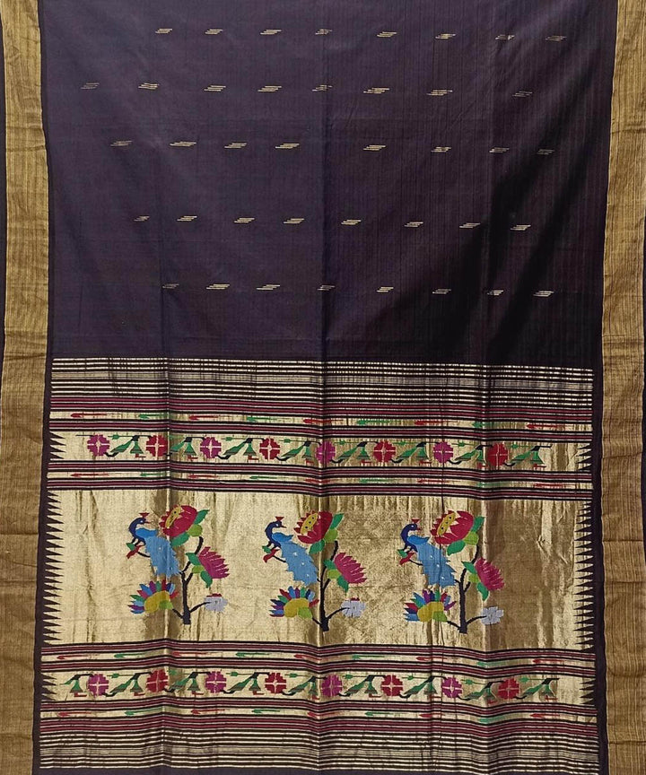 Black handwoven cotton paithani saree