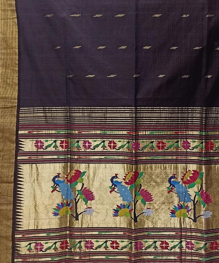 Black handwoven cotton paithani saree