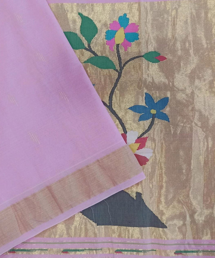 Light pink handwoven cotton paithani saree