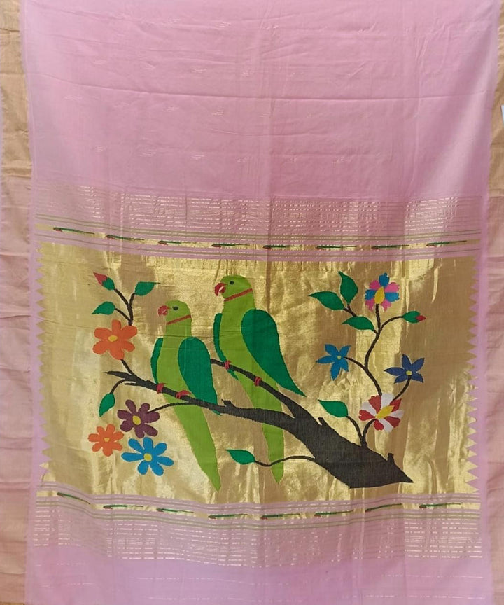 Light pink handwoven cotton paithani saree