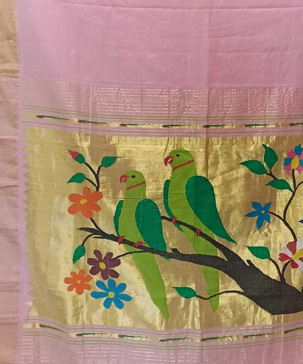 Light pink handwoven cotton paithani saree