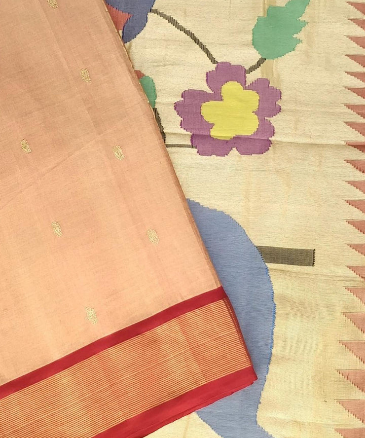 Peach handwoven cotton paithani saree