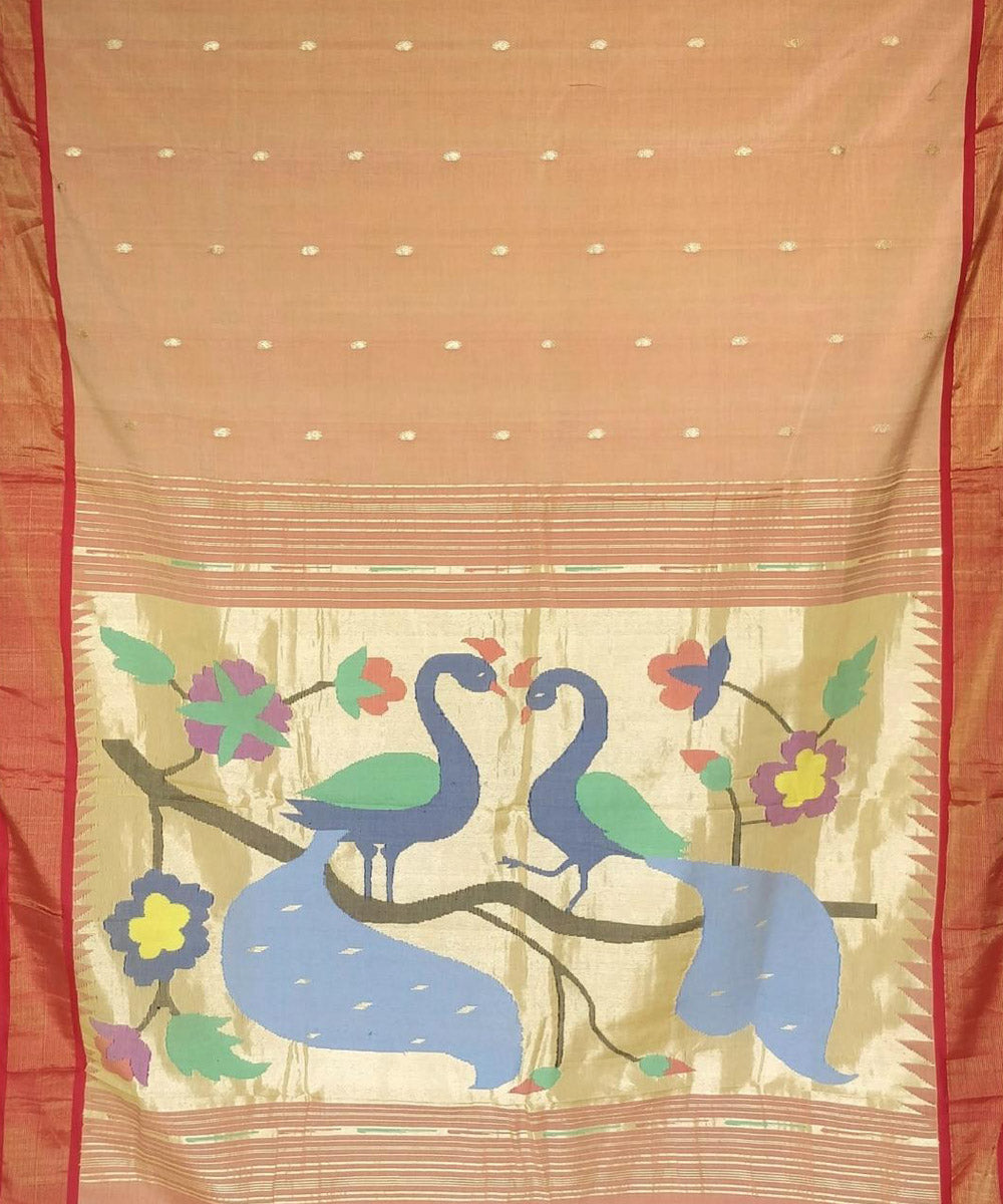 Peach handwoven cotton paithani saree
