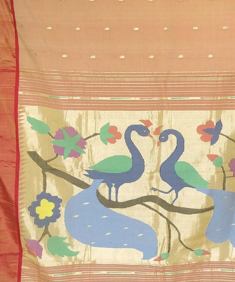 Peach handwoven cotton paithani saree