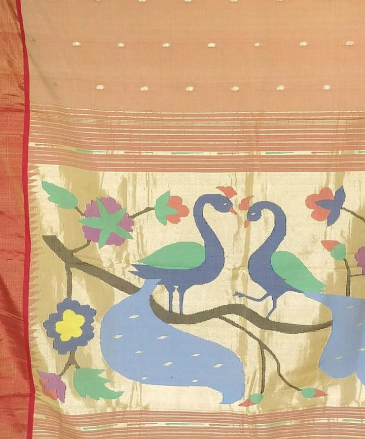 Peach handwoven cotton paithani saree