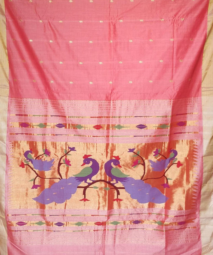 Pink handwoven cotton paithani saree