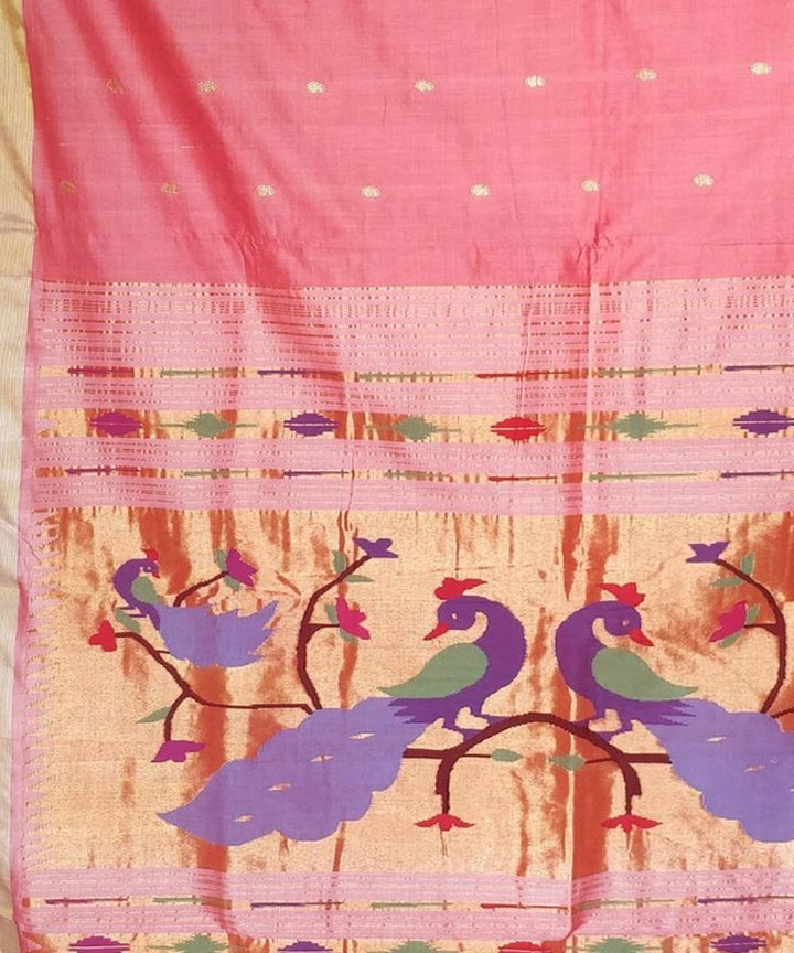 Pink handwoven cotton paithani saree