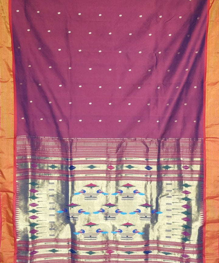 Purple hand woven cotton paithani saree