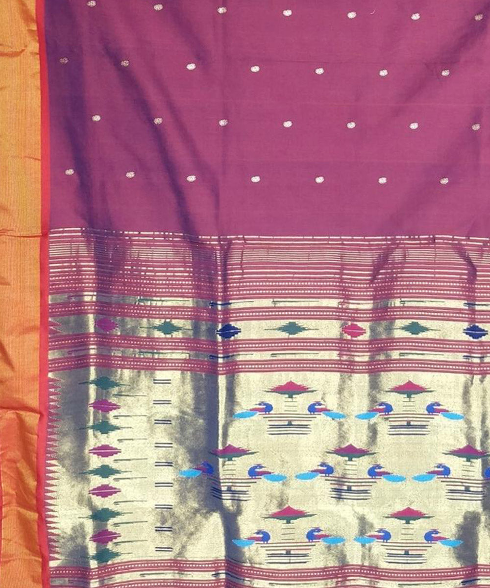 Purple hand woven cotton paithani saree
