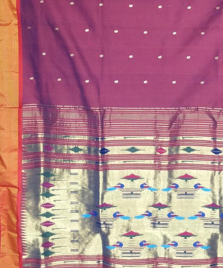Purple hand woven cotton paithani saree