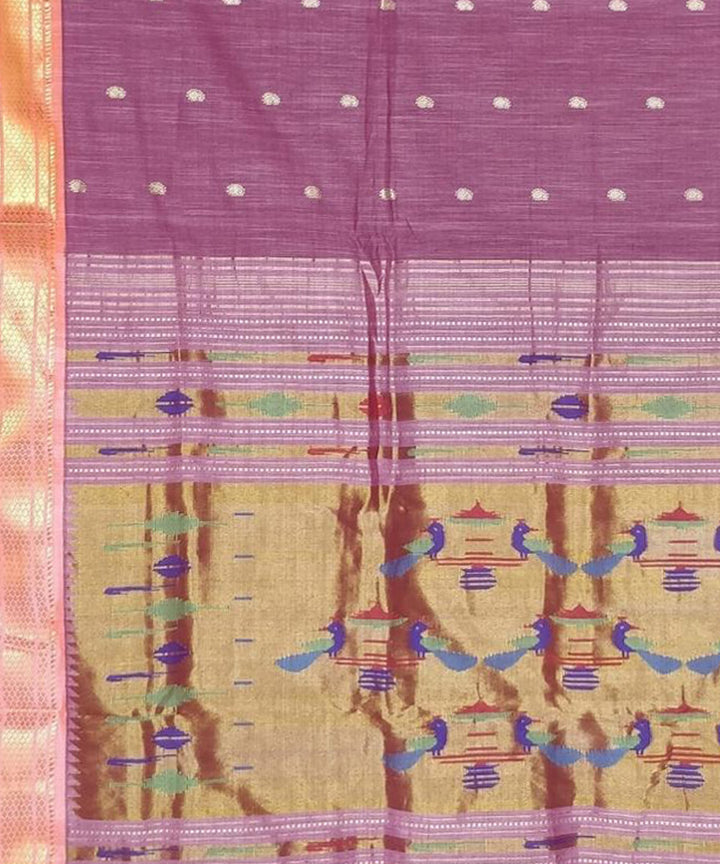Purple handloom cotton paithani saree