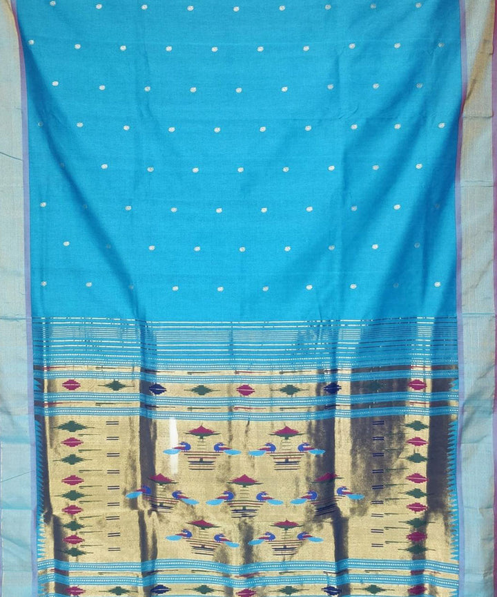 Sky blue hand woven cotton paithani saree