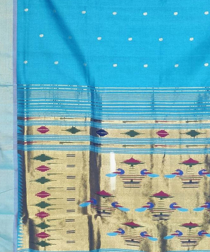 Sky blue hand woven cotton paithani saree