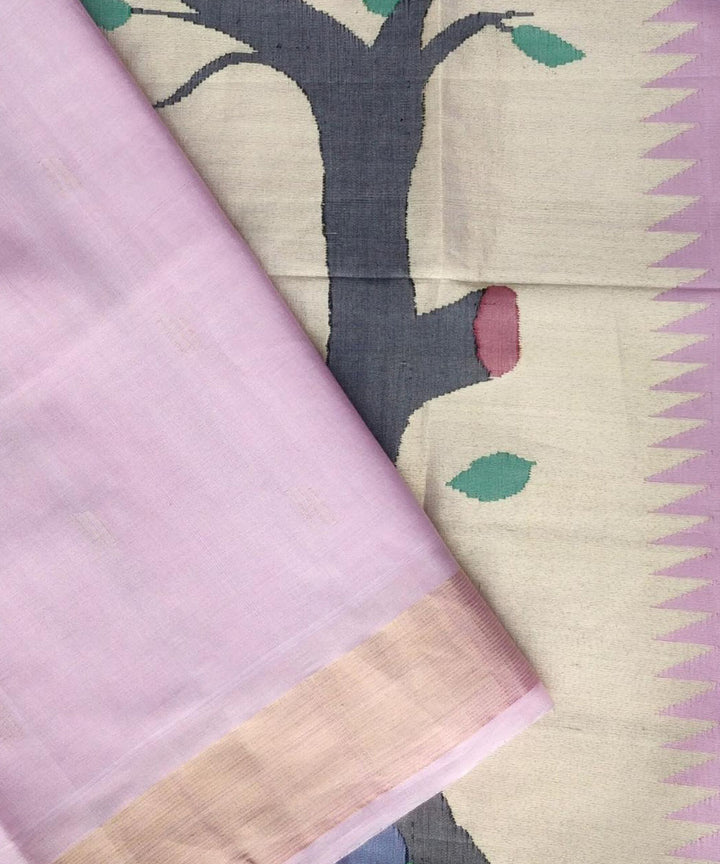 Baby pink handwoven cotton paithani saree