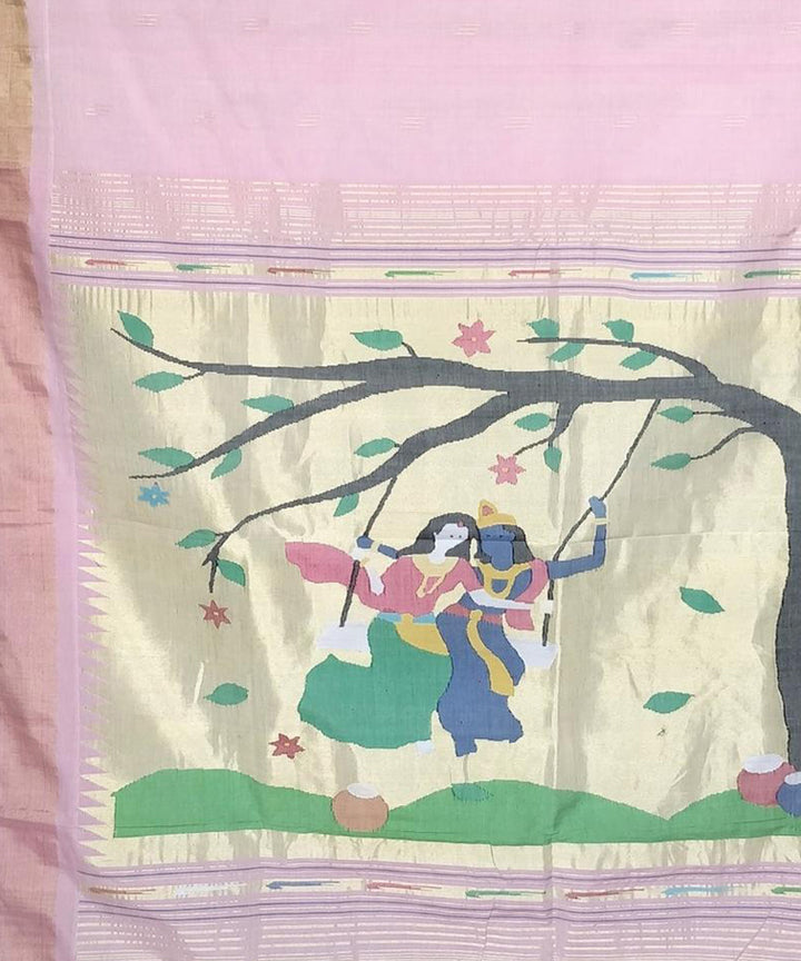 Baby pink handwoven cotton paithani saree