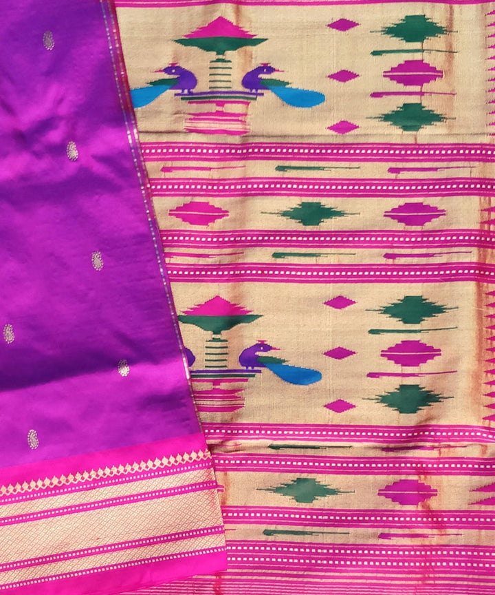 Magenta purple silk with pink border handwoven paithani saree