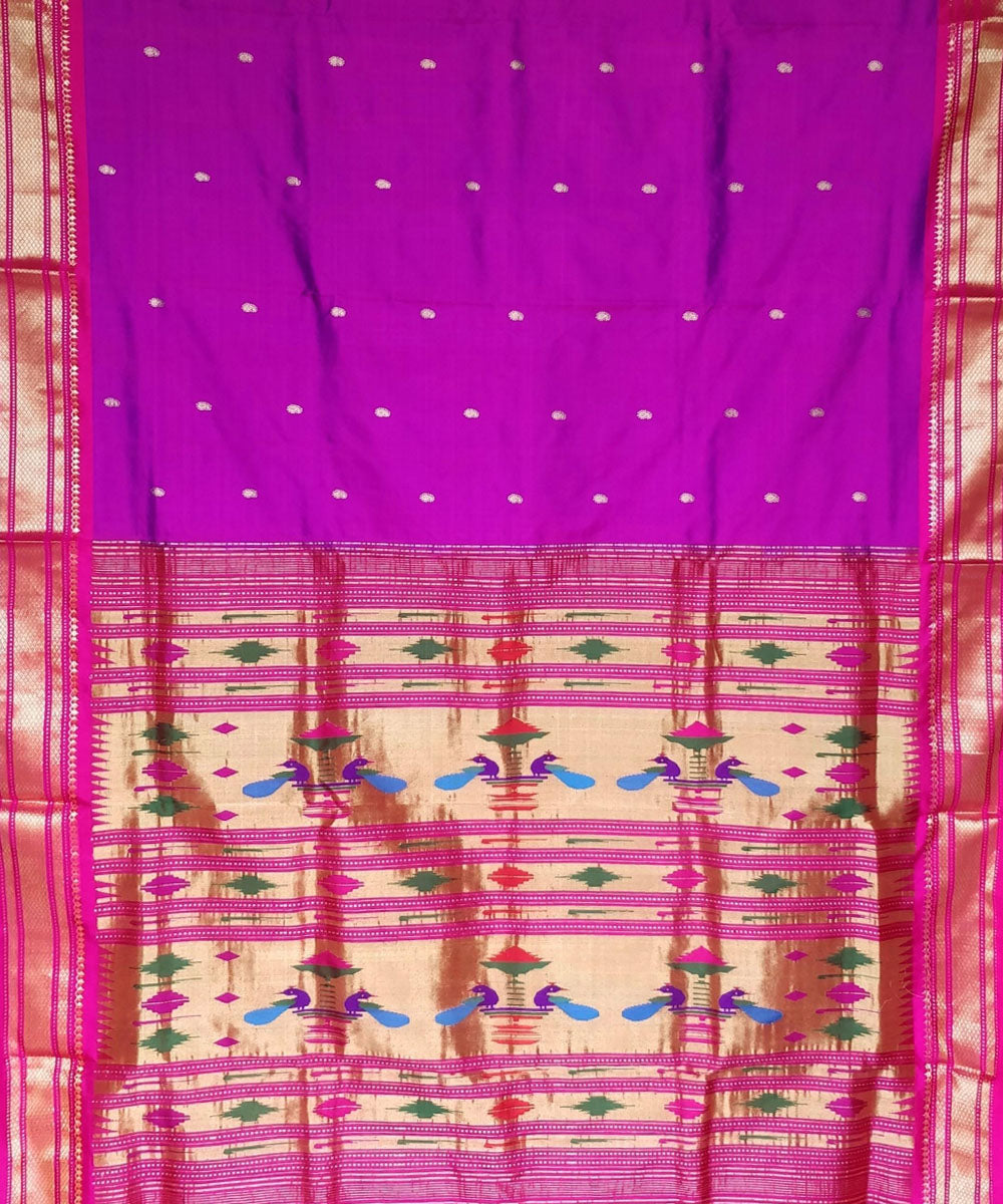 Magenta purple silk with pink border handwoven paithani saree