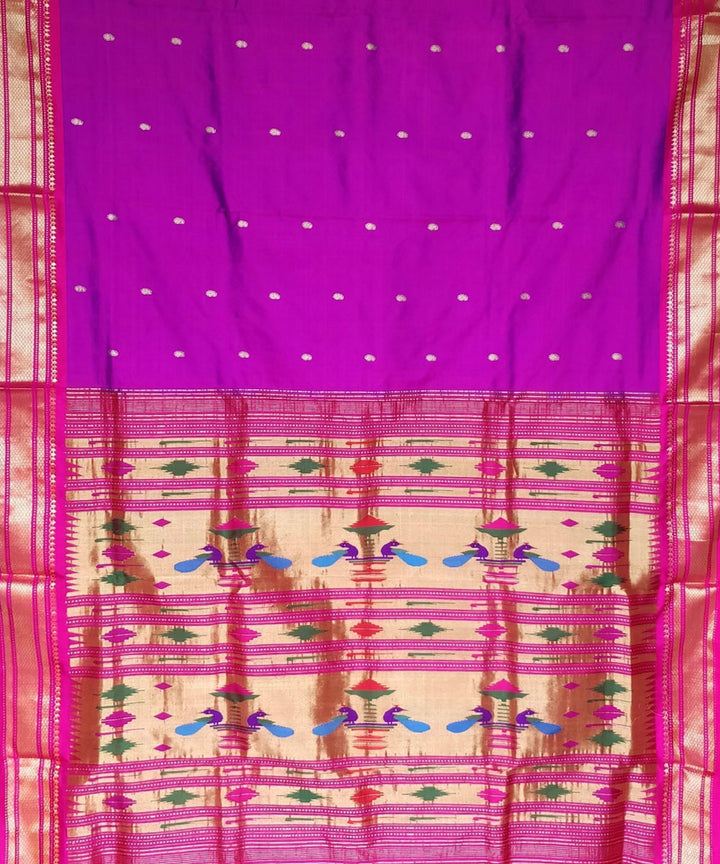 Magenta purple silk with pink border handwoven paithani saree