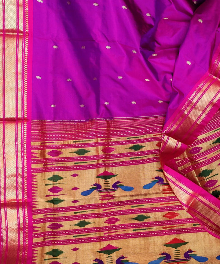 Magenta purple silk with pink border handwoven paithani saree