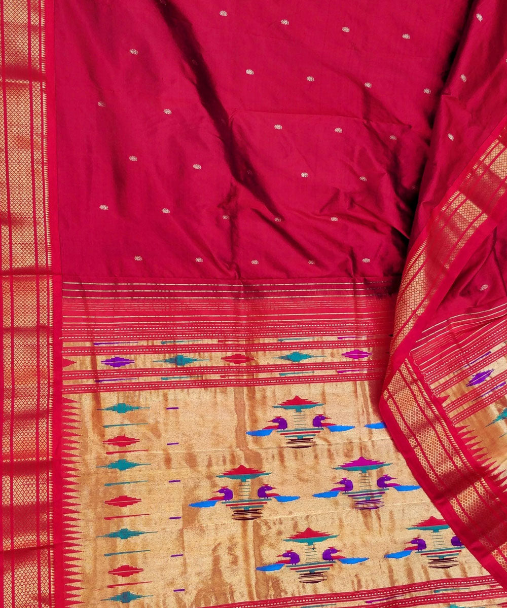 Maroon silk in single color handwoven paithani saree