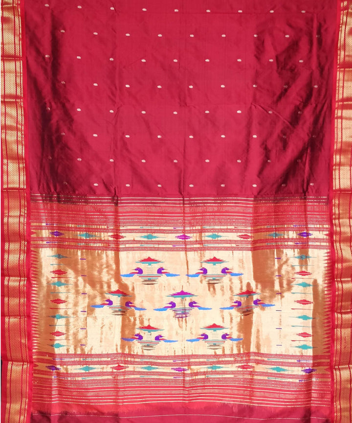 Maroon silk in single color handwoven paithani saree
