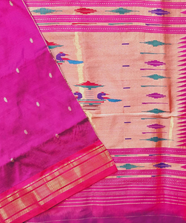 Purple silk with pink border handwoven paithani saree
