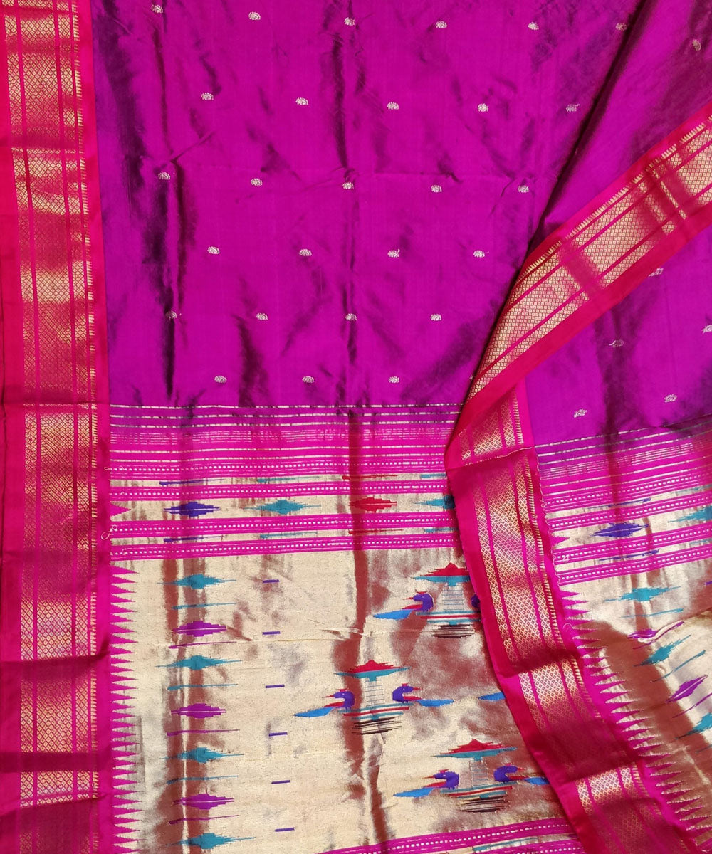 Purple silk with pink border handwoven paithani saree