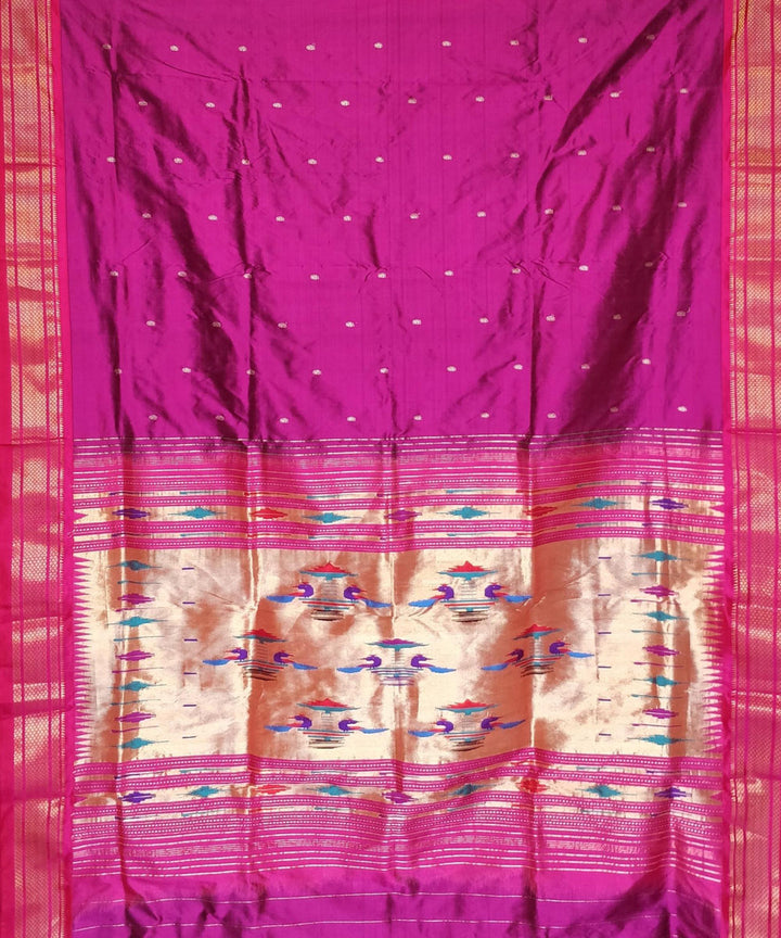 Purple silk with pink border handwoven paithani saree