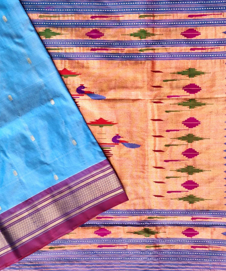 Powder blue silk handwoven paithani saree