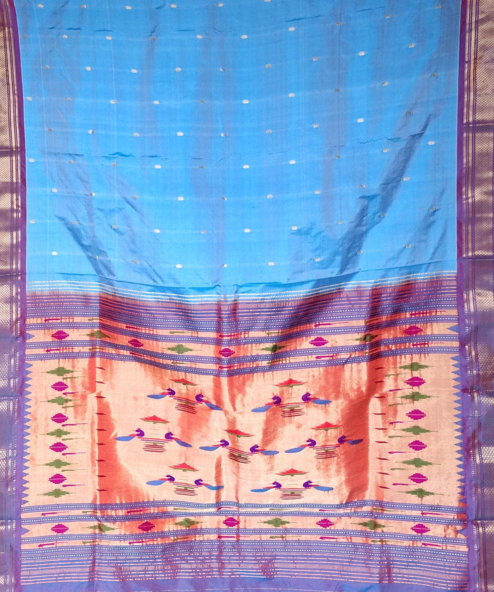 Powder blue silk handwoven paithani saree