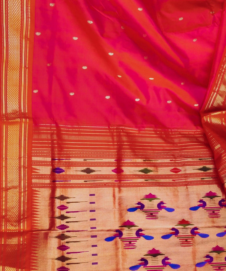 Two tone pink silk with orange border handwoven paithani saree