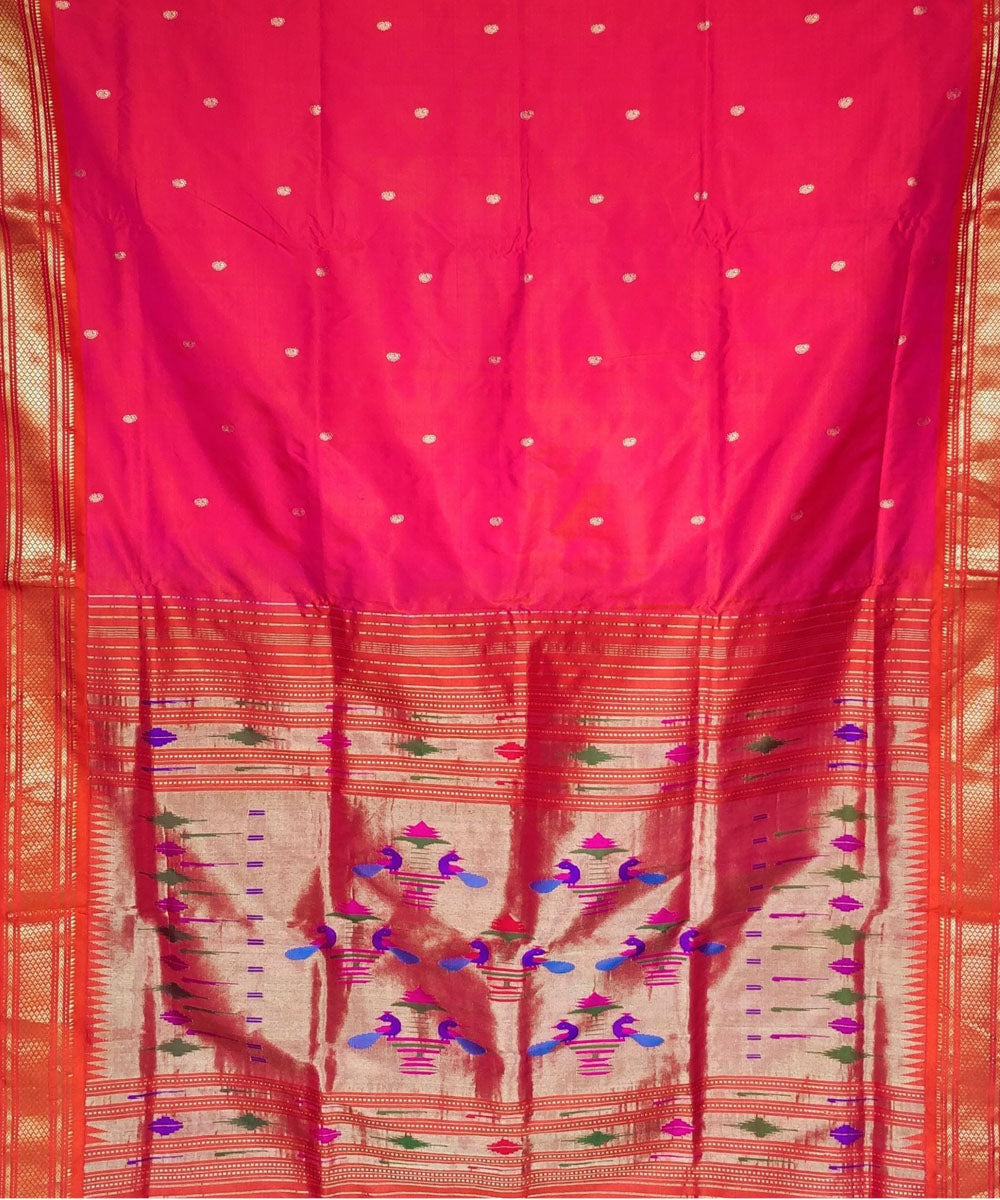 Two tone pink silk with orange border handwoven paithani saree