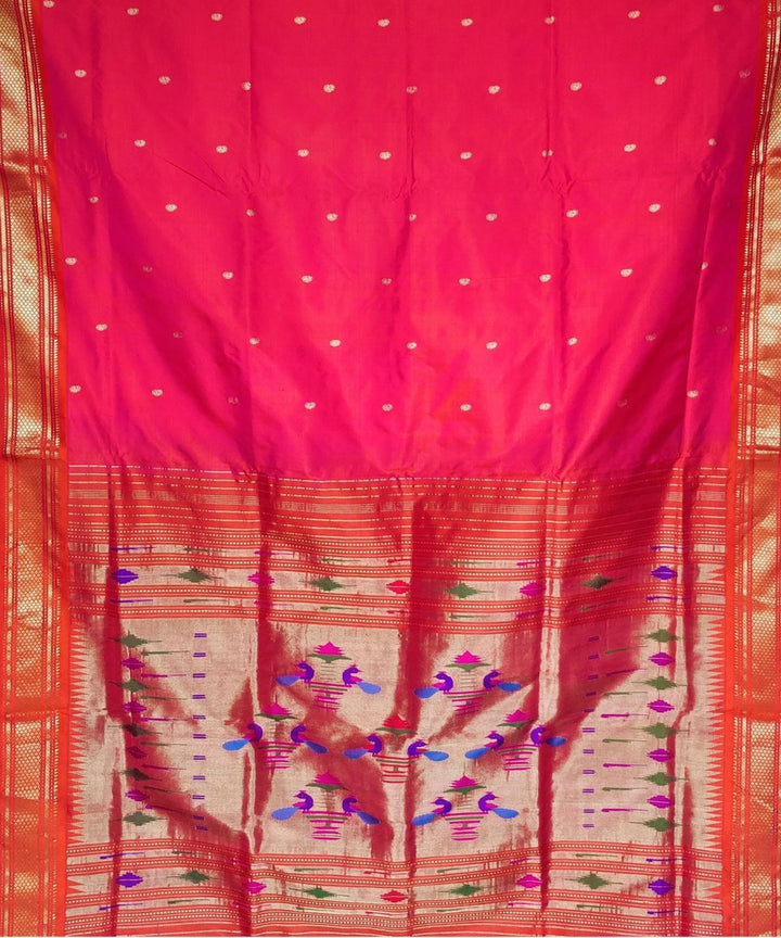 Two tone pink silk with orange border handwoven paithani saree