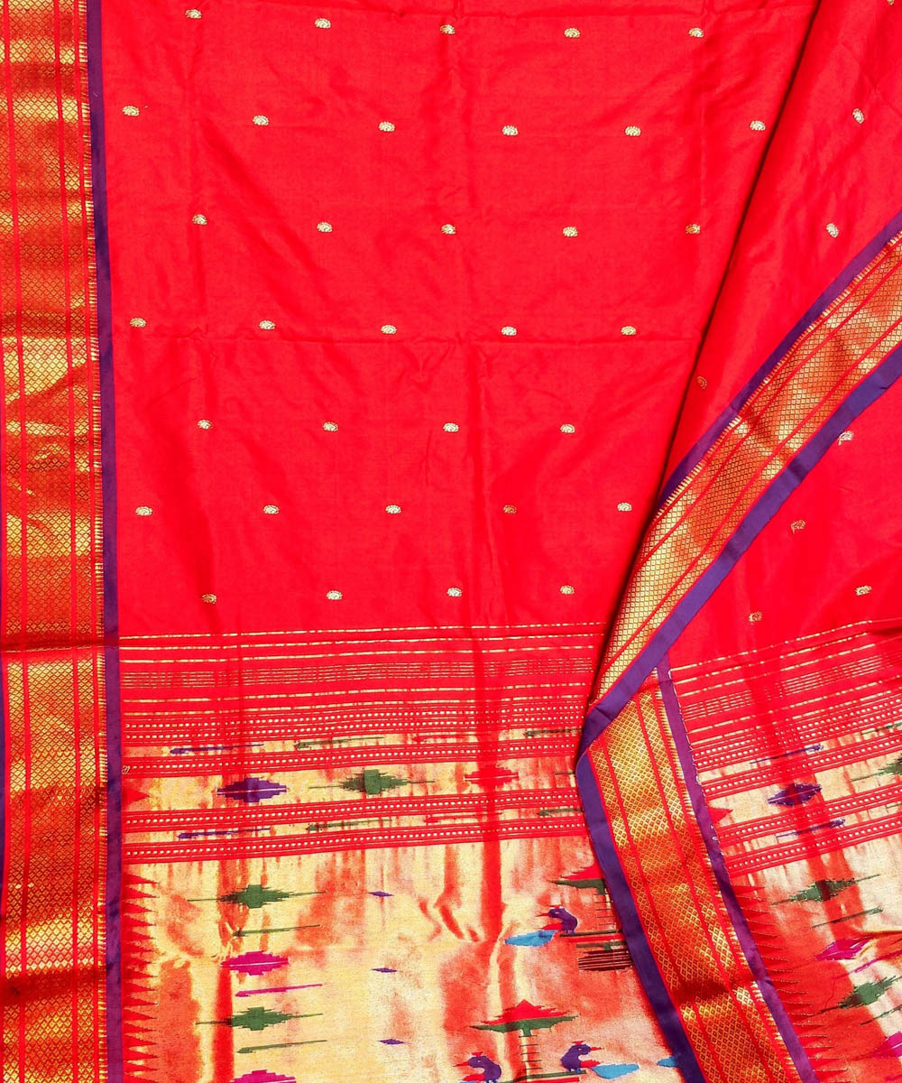 Red silk with purple border handwoven paithani saree